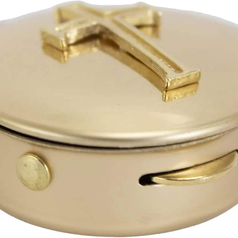 Polished Brass with Cross Jewelry Pill Keepsake Box Gold‎ Beauty Vanity